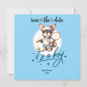 Invitation Baby shower à thème de tennis - Bleu &