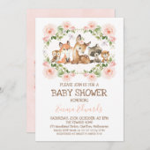 Invitation Baby shower à thème en bois à charpente rose (Devant / Derrière)