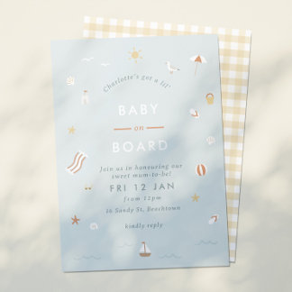 Invitation baby shower À Thème En vichy Plage "Baby On Board"