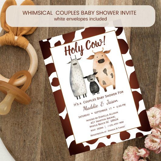 Invitation Baby shower à thème Famille de vache Whimsical Cou