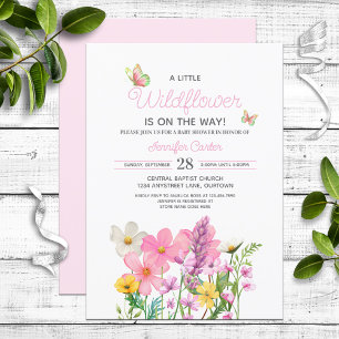 Invitation Baby shower à thème Fleur sauvage rose