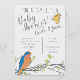 Invitation Baby shower à thème forestier avec Bluebird & Foli