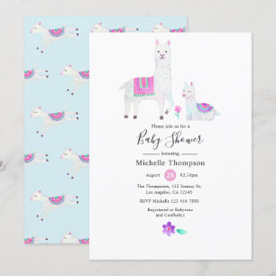 Invitation Baby Shower à thème lama aquarelle mignon