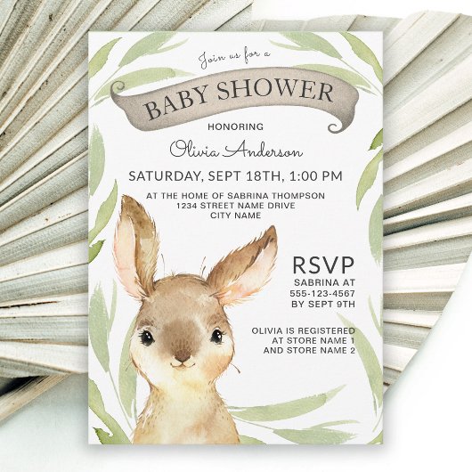 Invitation Baby shower à thème lapin branché