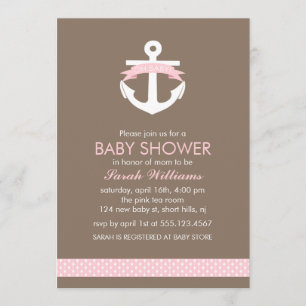 Invitation Baby shower à thème marin à Ancre rose pâle