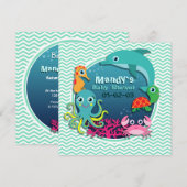 Invitation Baby shower à thème Océan ; Aqua Green Chevron (Devant / Derrière)
