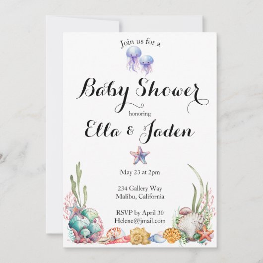Invitation Baby shower à thème océanique (Devant)