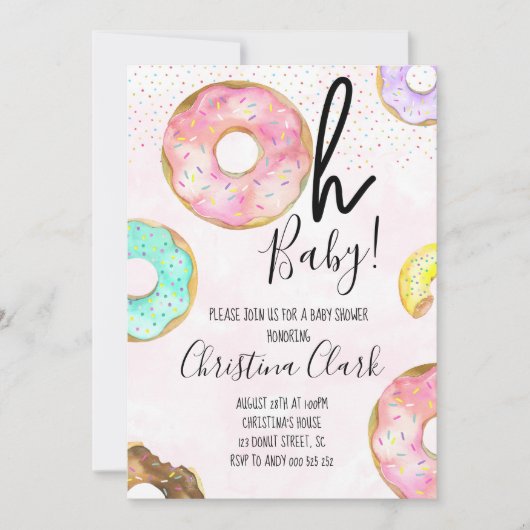 Invitation Baby shower à thème Oh Baby Donut (Devant)