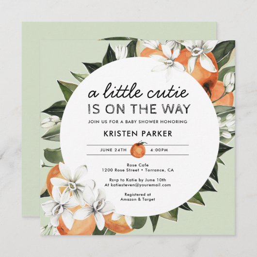 Invitation Baby shower À Thème Orange (Devant / Derrière)