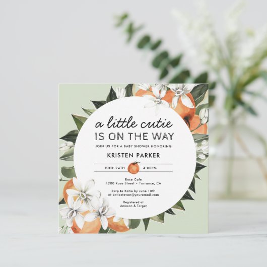 Invitation Baby shower À Thème Orange (Debout devant)