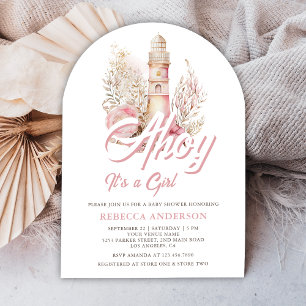 Invitation Baby Shower à thème phare nautique et arche floral