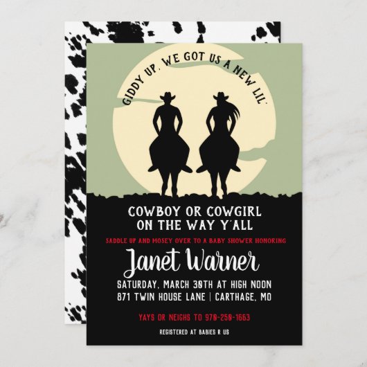 Invitation Baby shower à thème Rodeo (Devant / Derrière)