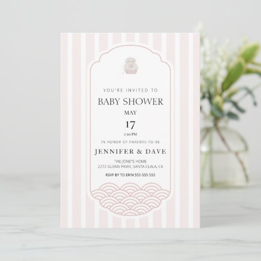 Invitation Baby shower à thème rose moderne (Debout devant)