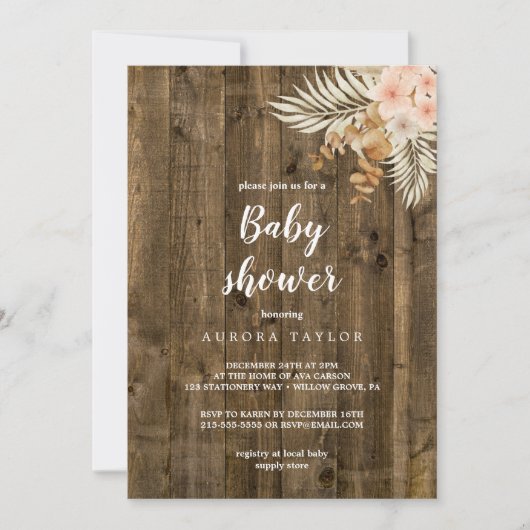 Invitation Baby shower à thème rustique en bois (Devant)