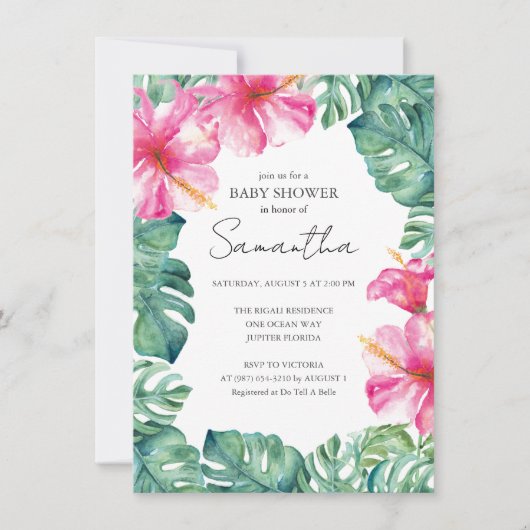 Invitation Baby shower à thème Tropical Luau (Devant)
