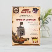 Invitation Baby shower à thème vintage Rustique Pirate (Debout devant)