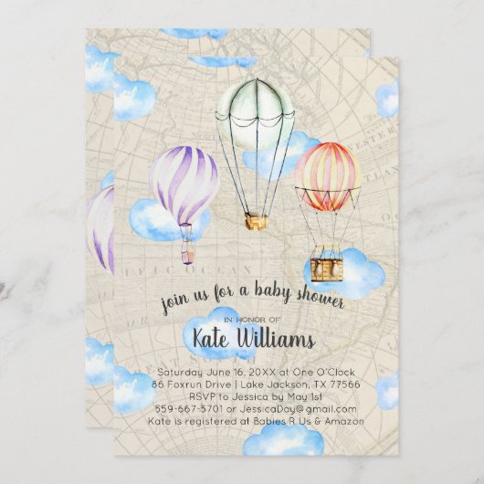 Invitation Baby shower à thème Voyage (Devant / Derrière)