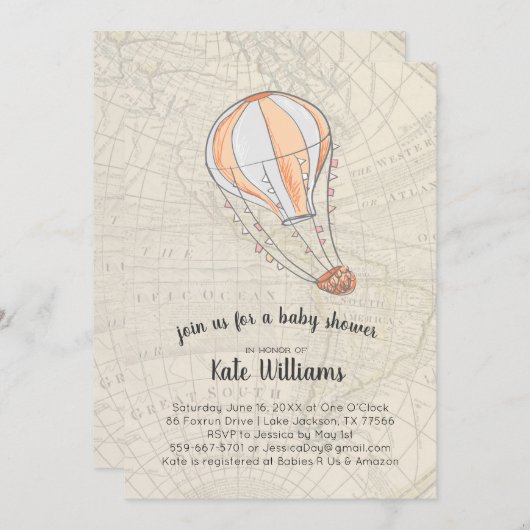 Invitation Baby shower à thème Voyage (Devant / Derrière)