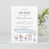 Invitation Baby shower à thème Watercolor Paris (Debout devant)