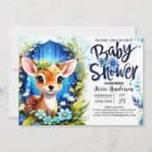 Invitation Baby shower à thème Whimsical Blue Deer (Devant)