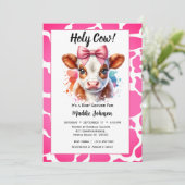 Invitation Baby shower à thème Whimsical Pink Cow Farm (Debout devant)