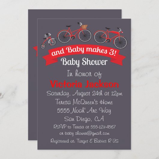 Invitation Baby shower à vélo (Devant / Derrière)