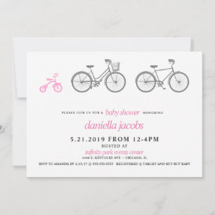 Invitation Baby shower à vélo rose