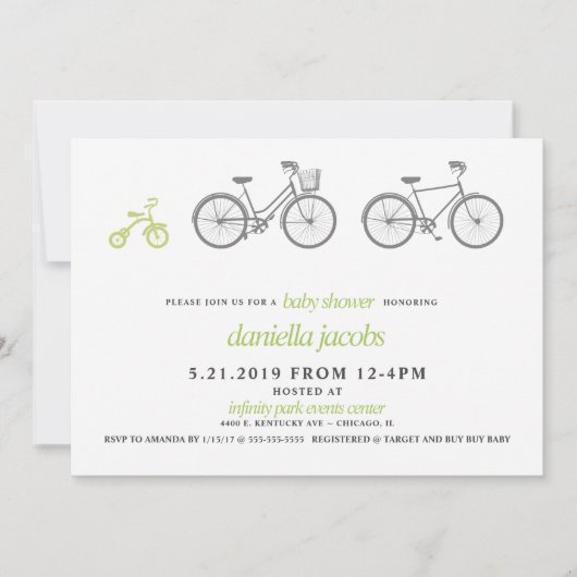 Invitation Baby shower à vélo vert (Devant)