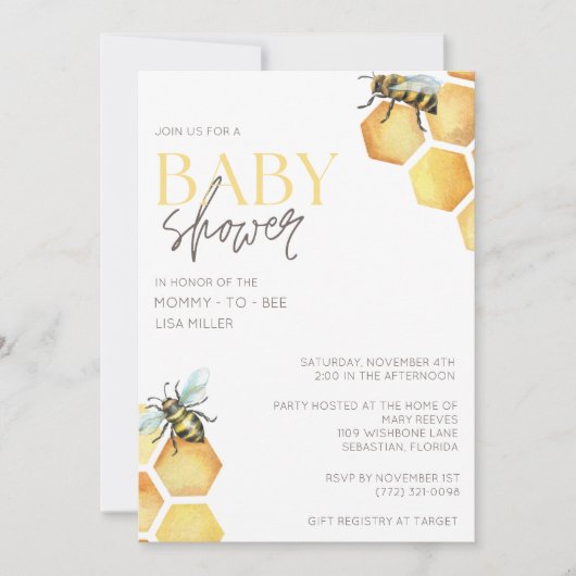 Invitation Baby Shower Abeille Bourdon (Devant)