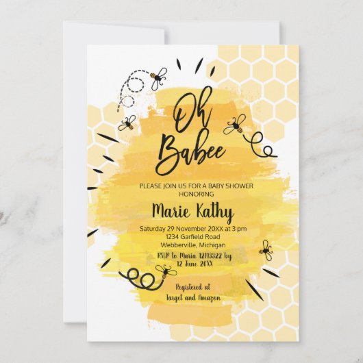 Invitation Baby Shower Abeille Chérie (Devant)