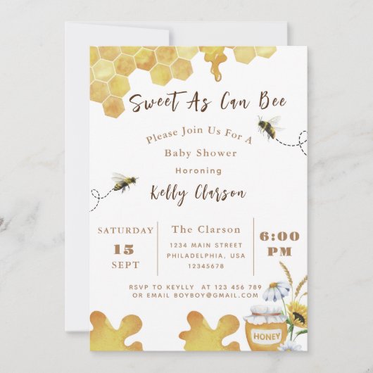Invitation Baby shower Abeille Douce Comme Peut Être (Devant)