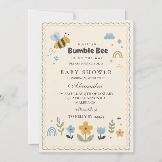 Invitation Baby Shower Abeille Mignonne (Devant)