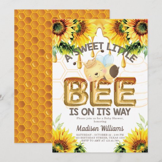 Invitation Baby Shower Abeille Super Mignon (Devant / Derrière)