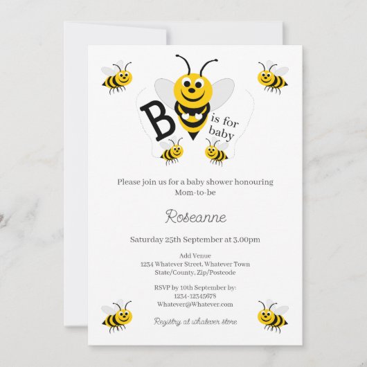 Invitation Baby Shower Abeilles (Devant)
