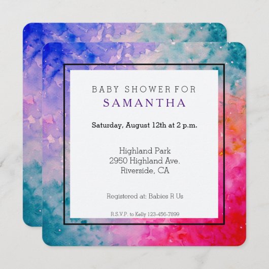 Invitation Baby shower Abstrait aquarelle (Devant / Derrière)