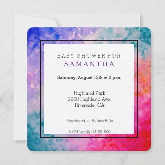 Invitation Baby shower Abstrait aquarelle (Devant)