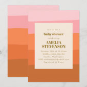Invitation Baby Shower Abstrait Bandes Rose Orange Bohème (Devant / Derrière)