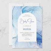Invitation Baby shower abstrait en marbre bleu (Devant)