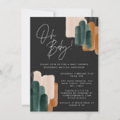 Invitation Baby shower abstrait en terre cuite noire (Devant)