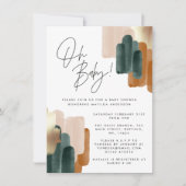 Invitation Baby shower abstrait en terre cuite verte (Devant)