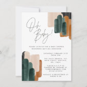 Invitation Baby shower abstrait en terre cuite verte (Devant)