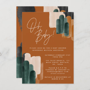 Invitation Baby shower abstrait en terre cuite verte