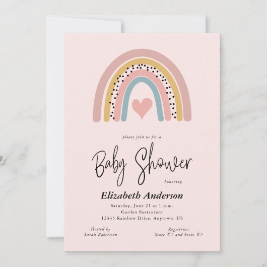 Invitation Baby shower Abstrait Rainbow et Heart Girl (Devant)