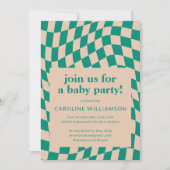 Invitation Baby shower Abstrait Retro Green Checkerboard (Devant)