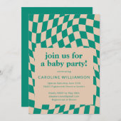 Invitation Baby shower Abstrait Retro Green Checkerboard (Devant / Derrière)