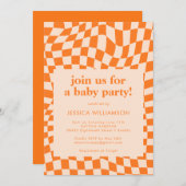 Invitation Baby shower Abstrait Retro Orange (Devant / Derrière)