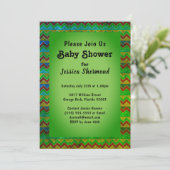 Invitation Baby shower Abstrait tribal Aztec Chevron Green (Debout devant)