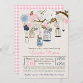 Invitation Baby shower accrochant de pots de cages de rose et (Devant / Derrière)