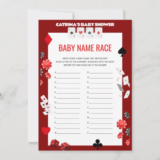 Invitation Baby shower Ace Casino - Nom modifiable, 5x7 (Devant)