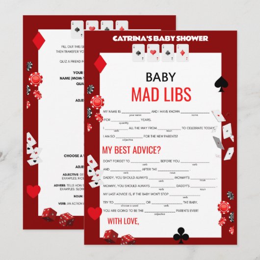 Invitation Baby shower Ace Casino - Nom modifiable, 5x7 (Devant / Derrière)